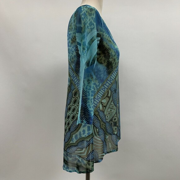 Daniel Benjamin Women's Top Small Blue Green Multi-colored Floral - Picture 5 of 9